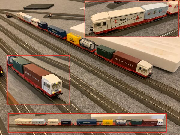 Ein Triebzug für Container mit der eine Marktlücke bedient und durch die Führerstandskabinen an beiden Enden Zeitaufwendiges Rangieren entfallen lässt.