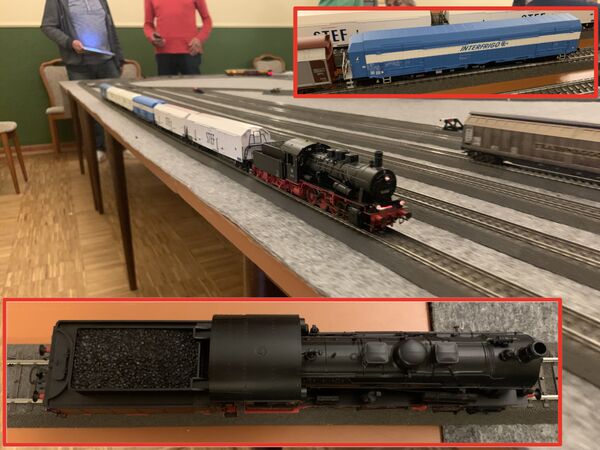 Rechts Oben: ein Kühlwagen des Slowenischen Herstellers Mehano. In der Mitte: BR 55 vor einem Kühlwagen Ganzzug. Unten eine BR 55 von ESU.